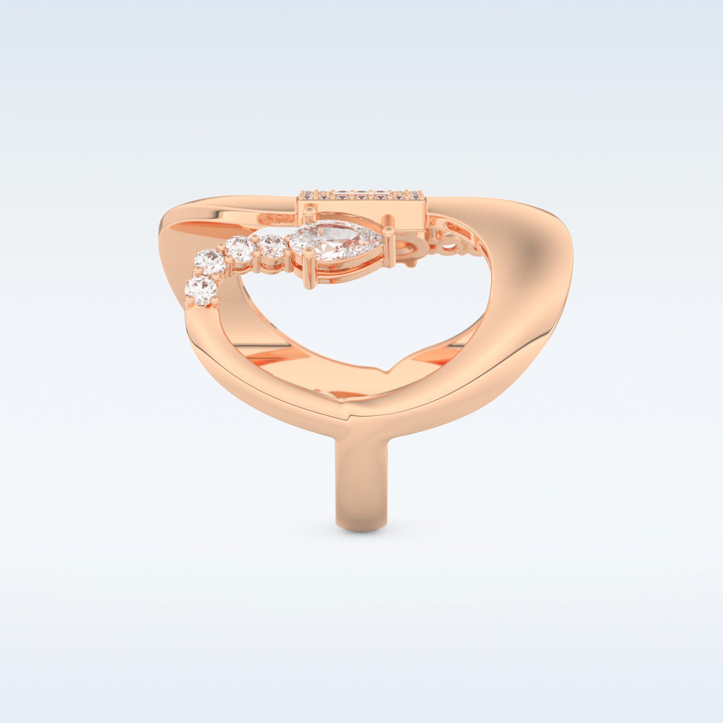 Asymmetrical Wedding Band with 0.74 CT Round, Pear & Baguette Cut Moissanite