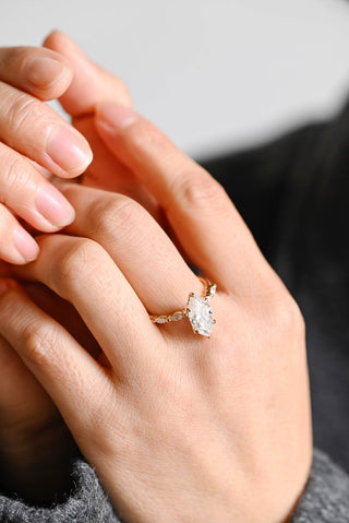 Stunning 1.0 - 2.0 CT Marquise Moissanite Engagement Ring with Pave & Hidden Halo Design 6