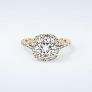 2.0 CT Cushion Cut Halo & Pave Split Shank Moissanite Engagement Ring 1