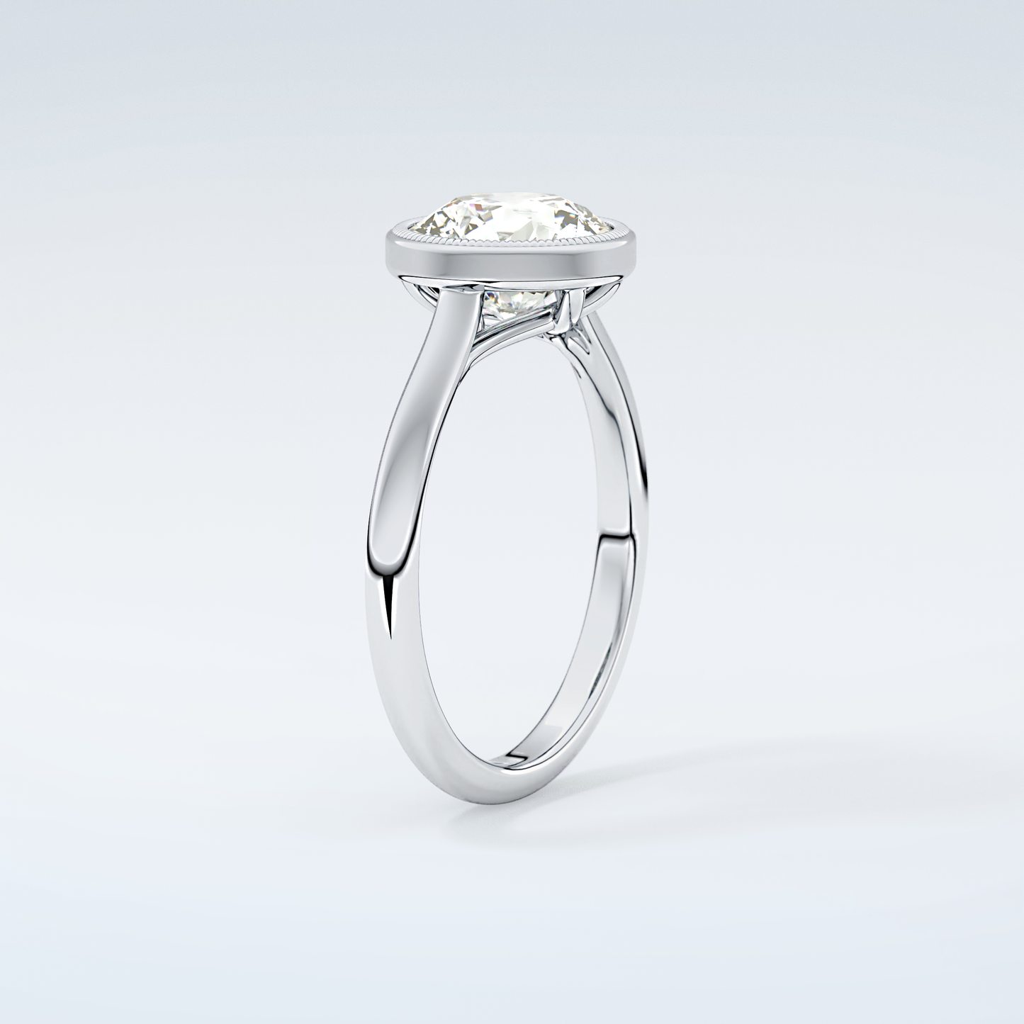 1.0 CT Round Cut Bezel Style Moissanite Engagement Ring