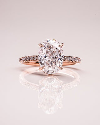 2.90 CT Oval Cut Moissanite Engagement Ring With Hidden Halo And Pave Setting