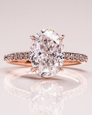 2.90 CT Oval Cut Moissanite Engagement Ring With Hidden Halo And Pave Setting