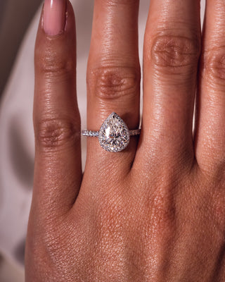 1.93 CT Pear Halo Pave Moissanite Engagement Ring