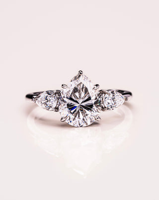 3.09 CT Pear Cut Three Stones Moissanite Engagement Ring