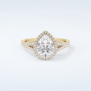 2.0 CT Pear Cut Halo & Pave Split Shank Moissanite Engagement Ring 1