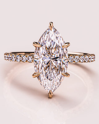 1.98 CT Marquise Moissanite Engagement Ring With Hidden Halo And Pave Setting