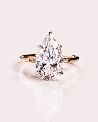 3.09 CT Pear Cut Moissanite Engagement Ring With Hidden Halo And Pave Setting