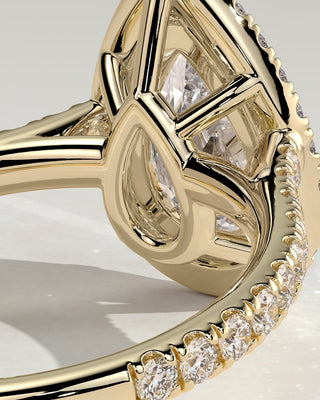 2 CT Pear Cut Halo and Pave Moissanite Diamond Engagement Ring