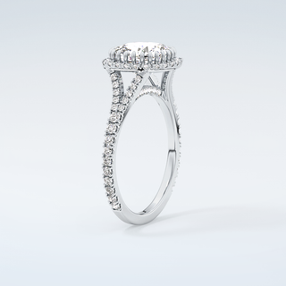 2.0 CT Cushion Cut Halo & Pave Split Shank Moissanite Engagement Ring 18