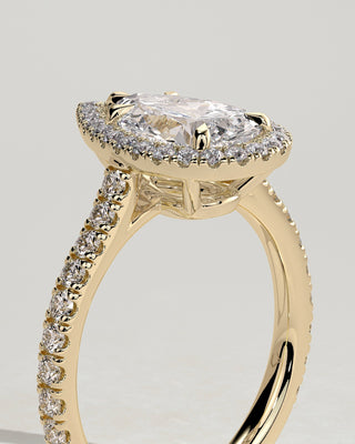 2 CT Pear Cut Halo and Pave Moissanite Diamond Engagement Ring
