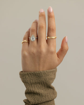2 CT Pear Cut Halo and Pave Moissanite Diamond Engagement Ring