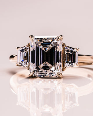 0.66 CT Emerald Cut Three Stones Moissanite Engagement Ring