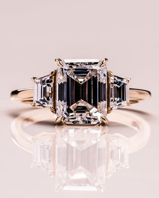 0.66 CT Emerald Cut Three Stones Moissanite Engagement Ring