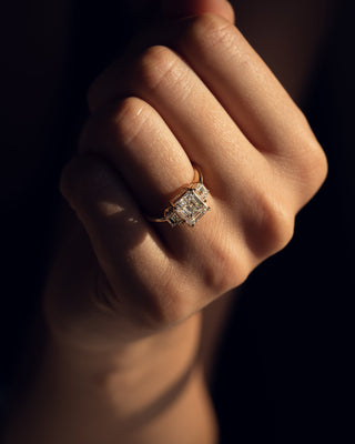 0.66 CT Emerald Cut Three Stones Moissanite Engagement Ring
