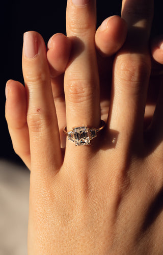 0.66 CT Emerald Cut Three Stones Moissanite Engagement Ring