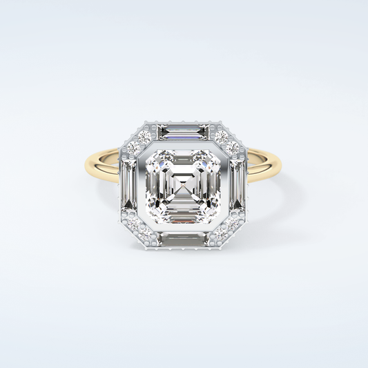 1.5 CT Asscher Cut Cathedral Style Moissanite Engagement Ring