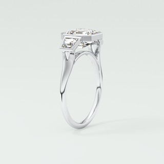 1.5 CT Asscher Cut Three Stone Bezel Moissanite Engagement Ring 18