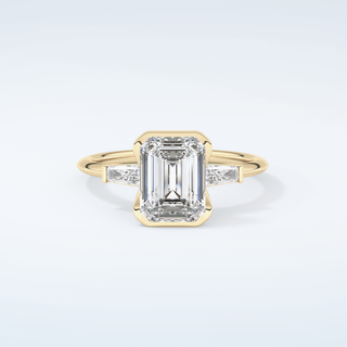 2.0 CT Emerald Cut Half Bezel Three Stone Moissanite Engagement Ring 1