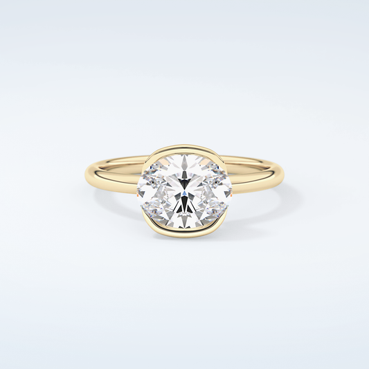 2.0 CT East West Oval Cut Half Bezel Moissanite Engagement Ring