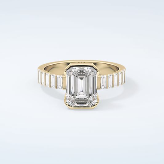 2.0 CT Emerald Cut Half Bezel Moissanite Engagement Ring