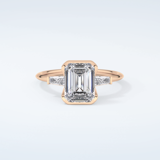 2.0 CT Emerald Cut Half Bezel Three Stone Moissanite Engagement Ring 7