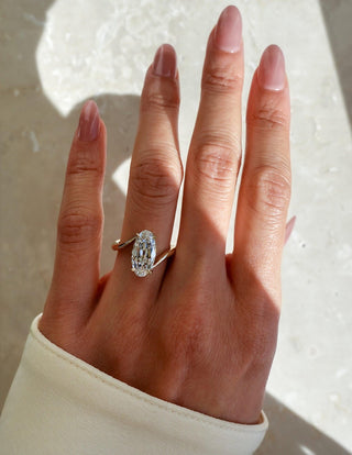 3CT Vertical Old Mined Moval Lab Grown Engagement Ring with Wrap Stacking Band