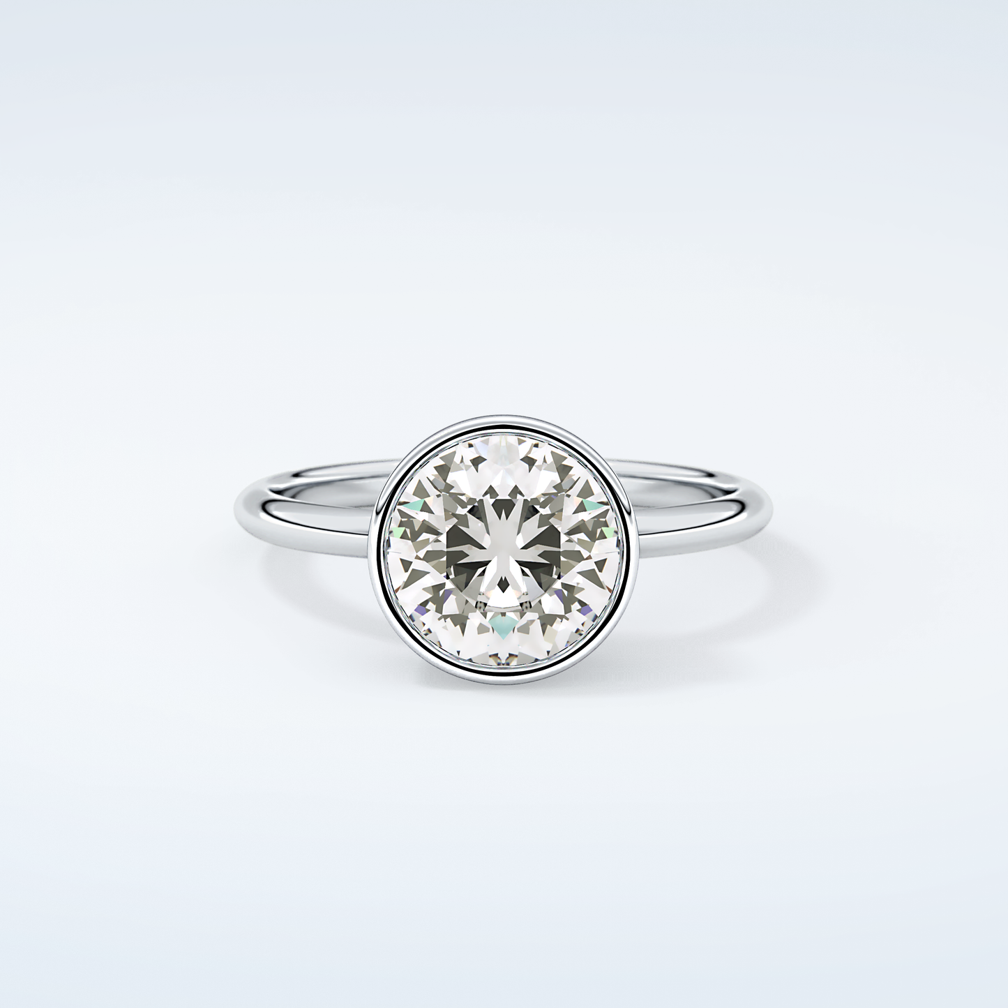 1.5 CT Round Cut Bezel Style Moissanite Engagement Ring