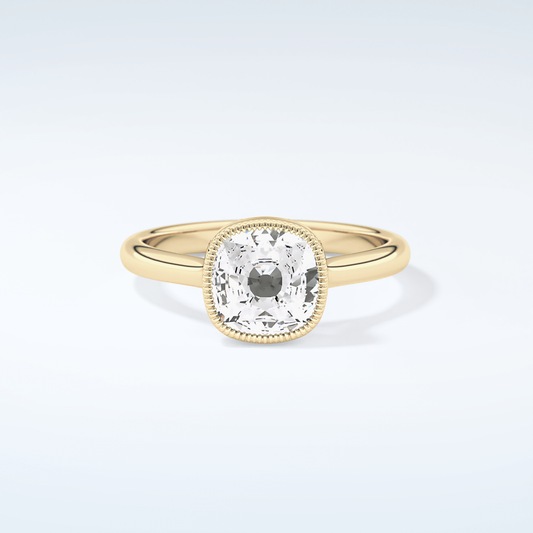 1.5 CT Cushion Cut Bezel Style Moissanite Engagement Ring