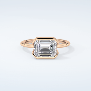 2.0 CT Emerald Cut Half Bezel Moissanite Engagement Ring 7
