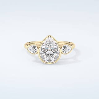 1.5 CT Pear Cut Three Stone Bezel Moissanite Engagement Ring 1