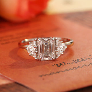 Stunning 3.0 CT Emerald Moissanite Engagement Ring with Cluster Design 1