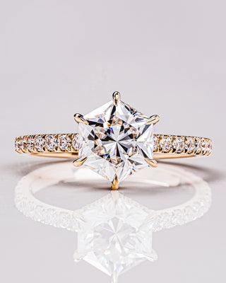 1.3 CT Hexagon Cut Hidden Halo Pave Moissanite Engagement Ring