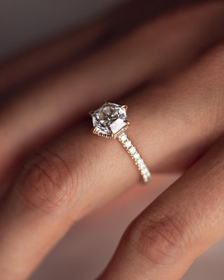 1.3 CT Hexagon Cut Hidden Halo Pave Moissanite Engagement Ring