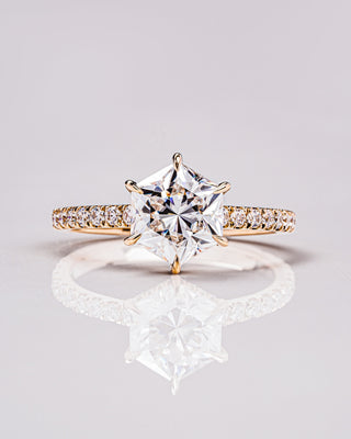 1.3 CT Hexagon Cut Hidden Halo Pave Moissanite Engagement Ring