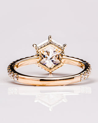 1.3 CT Hexagon Cut Hidden Halo Pave Moissanite Engagement Ring
