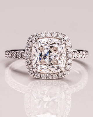 1.80 CT Cushion Cut Moissanite Engagement Ring With Halo & Pave Setting