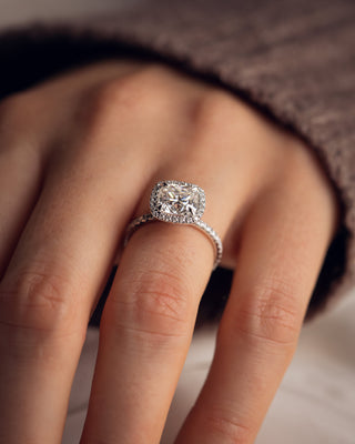 1.80 CT Cushion Cut Moissanite Engagement Ring With Halo & Pave Setting