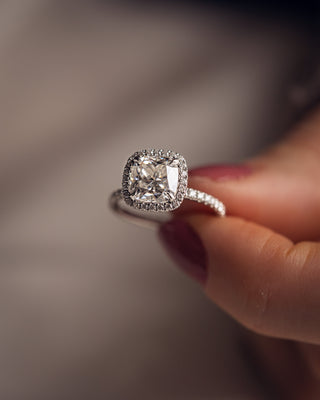 1.80 CT Cushion Cut Moissanite Engagement Ring With Halo & Pave Setting