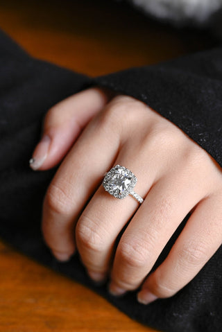 Stunning 1.0 - 2.0 CT Cushion Moissanite Engagement Ring With Pave & Halo Design 6
