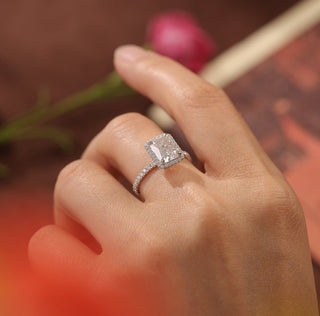 Stunning 3.0 CT Radiant Moissanite Engagement Ring with Halo & Pave Design 7