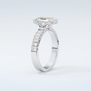 2.0 CT Emerald Cut Half Bezel Moissanite Engagement Ring 18