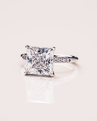 2.87 CT Princess Cut Moissanite Engagement Ring With Hidden Halo And Pave Setting