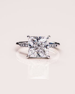 2.87 CT Princess Cut Moissanite Engagement Ring With Hidden Halo And Pave Setting