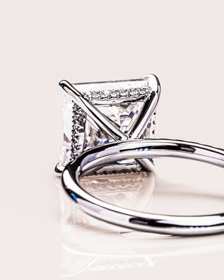 2.87 CT Princess Cut Moissanite Engagement Ring With Hidden Halo And Pave Setting