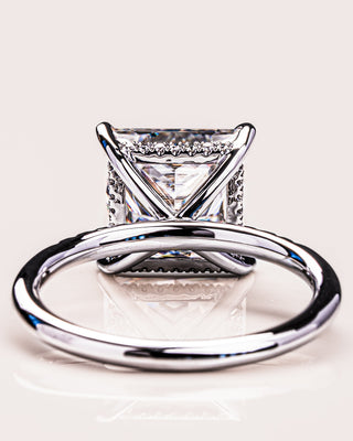 2.87 CT Princess Cut Moissanite Engagement Ring With Hidden Halo And Pave Setting