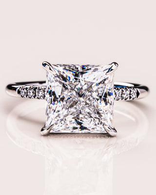 2.87 CT Princess Cut Moissanite Engagement Ring With Hidden Halo And Pave Setting