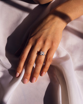 2.87 CT Princess Cut Moissanite Engagement Ring With Hidden Halo And Pave Setting
