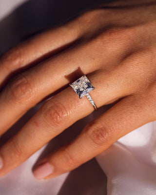 2.87 CT Princess Cut Moissanite Engagement Ring With Hidden Halo And Pave Setting
