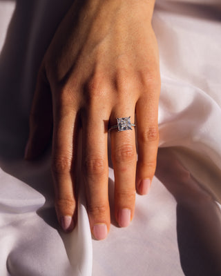 2.87 CT Princess Cut Moissanite Engagement Ring With Hidden Halo And Pave Setting