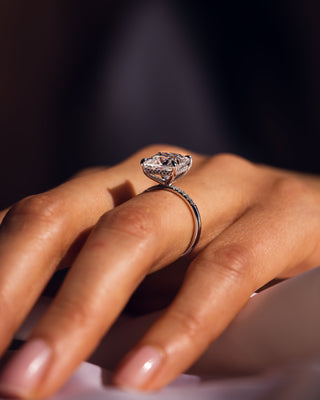 2.87 CT Princess Cut Moissanite Engagement Ring With Hidden Halo And Pave Setting